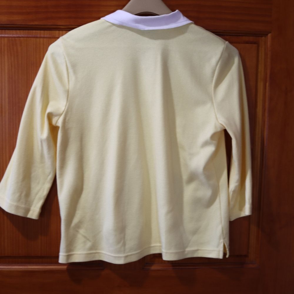 Breckenridge Pale Yellow Embroidered 3/4 Sleeve Top PM - Picture 7 of 10